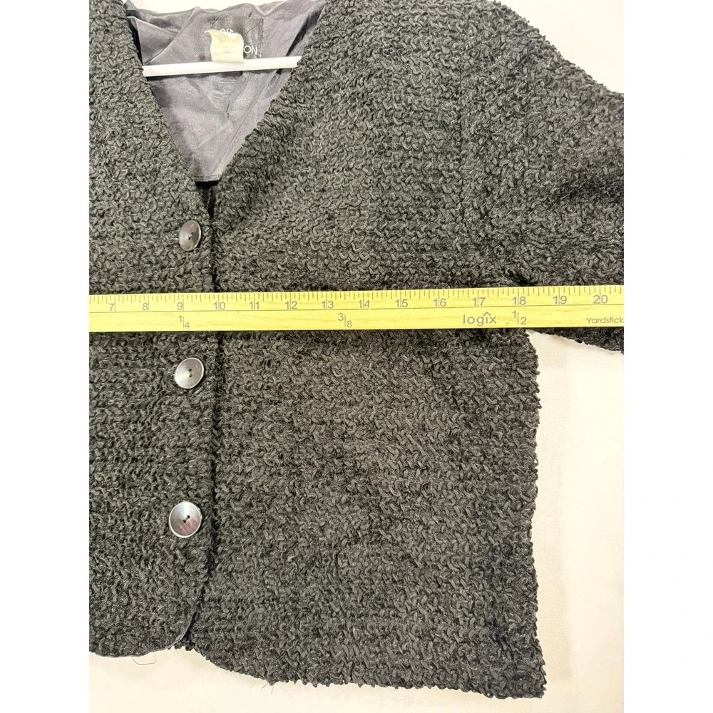 First Option Textured Boucle Jacket Women‎ Medium Black V-Neck Button Up